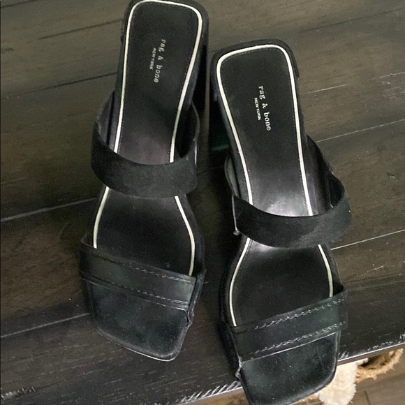 Rag n Bone Black Chunky Block Heel Shoes with Suede Straps - Picture 7 of 10